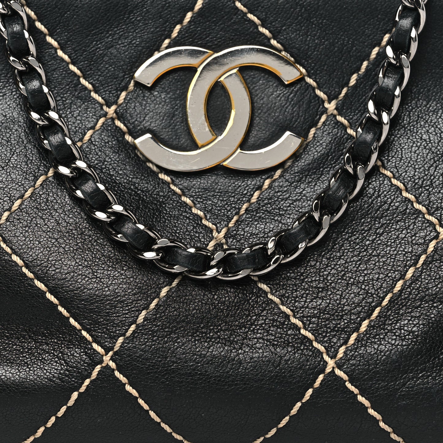 Lambskin Surpique Stitch Pochette Black