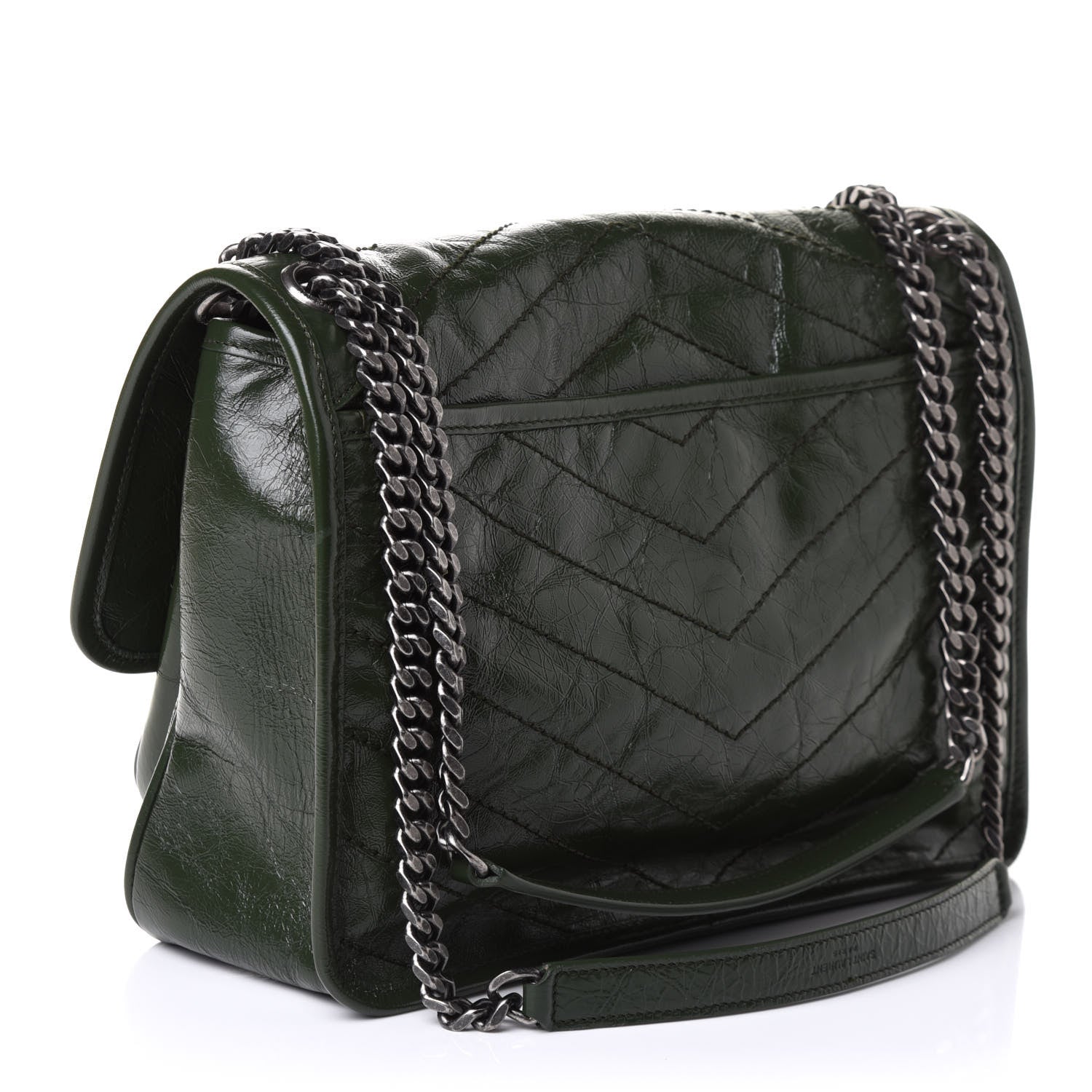 Saint Laurent Crinkled Calfskin Matelasse Monogram Medium Niki Chain Satchel Military Olive 3 of 11