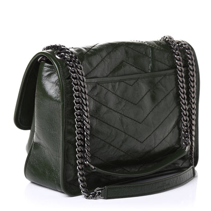 Saint Laurent Crinkled Calfskin Matelasse Monogram Medium Niki Chain Satchel Military Olive 3 of 11