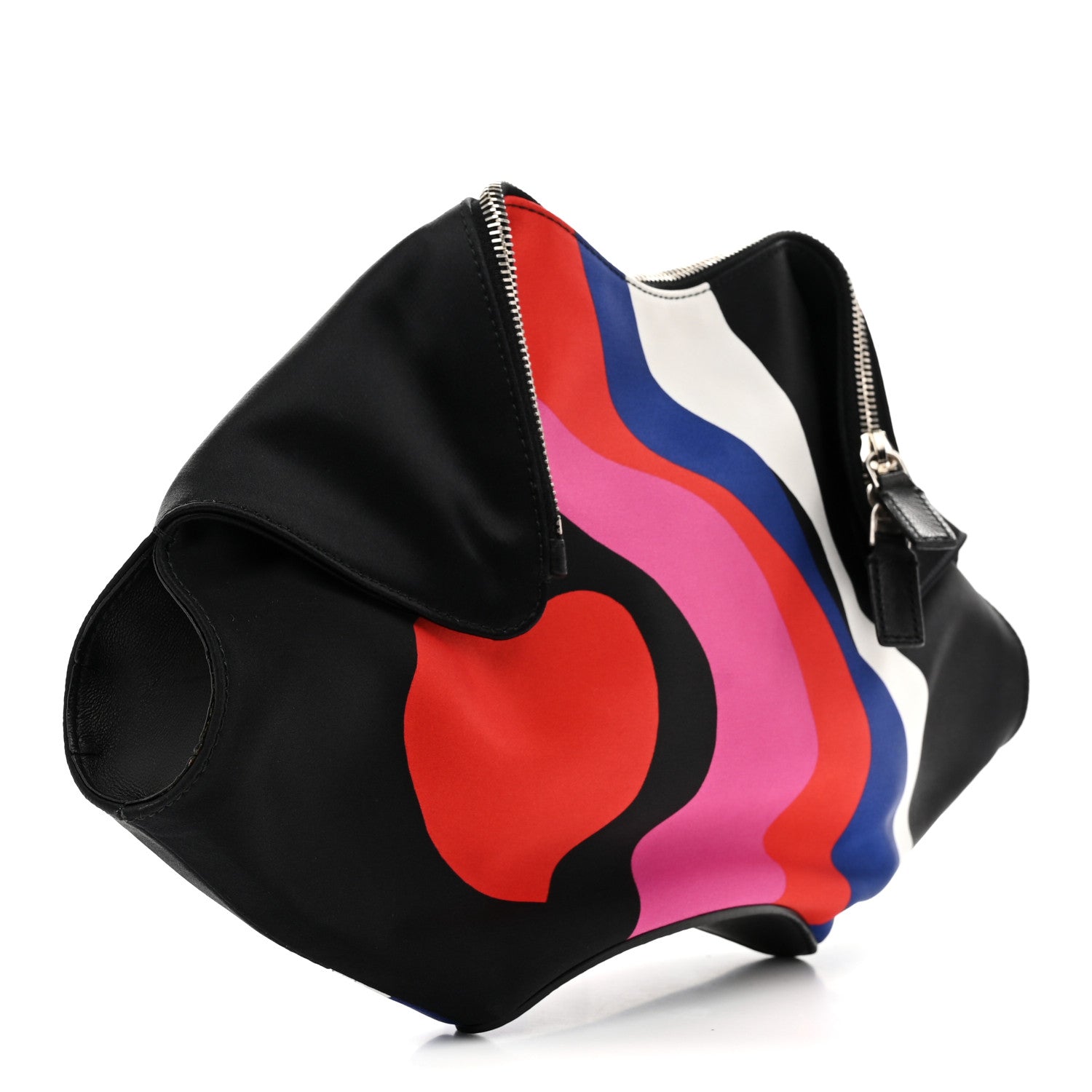 Alexander McQueen Silk Print De Manta Heart Print Clutch Black Red Pink 3 of 7