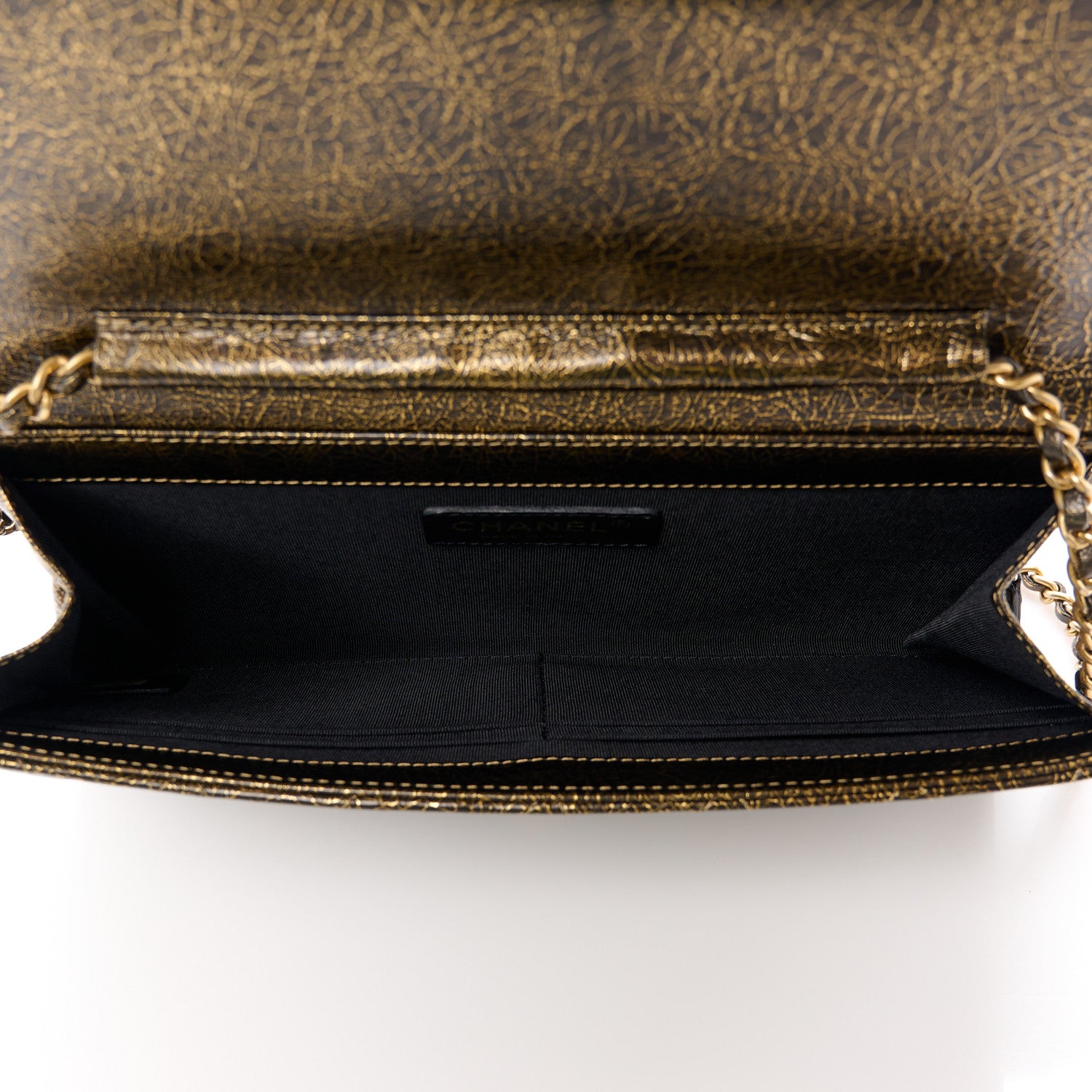 Chanel Cracked Metallic Calfskin Quilted Zip Away Chain Clutch Gold 5 of 13