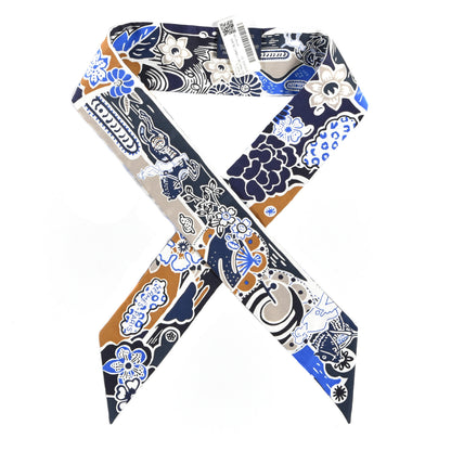 Hermes Silk Bingata Twilly Marine Tabac White 1 of 4