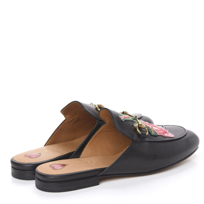 Gucci Calfskin Flower Embroidered Womens Princetown Slippers 38 Black 4 of 9