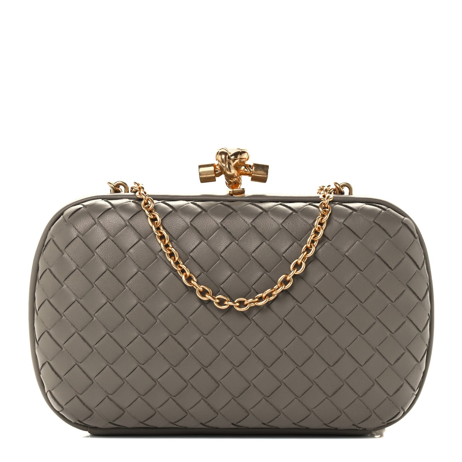 Bottega Veneta Nappa Intrecciato Chain Knot Clutch Steel 1 of 9