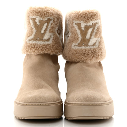 Louis Vuitton Suede Calfskin Shearling Snowdrop Flat Ankle Boot 37.5 Beige 2 of 9