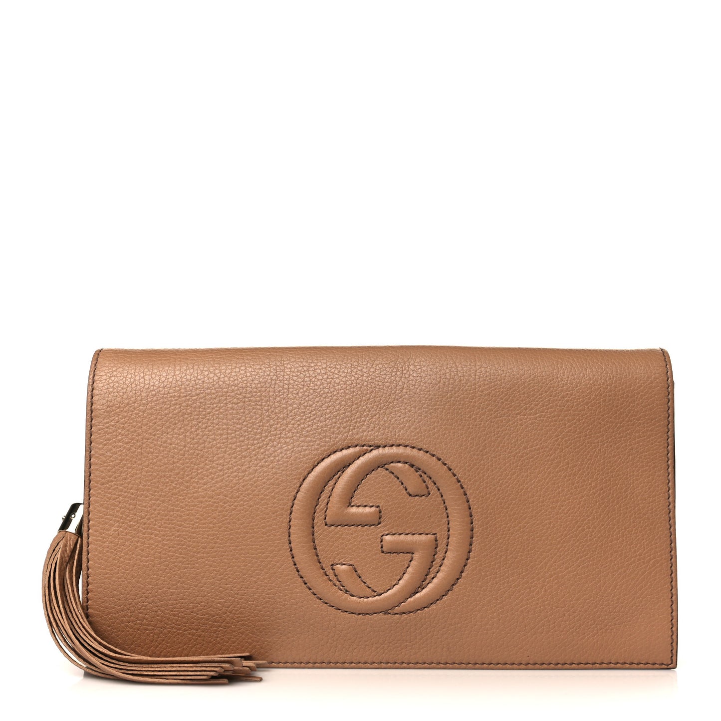 Pebbled Calfskin Medium Soho Clutch Camelia