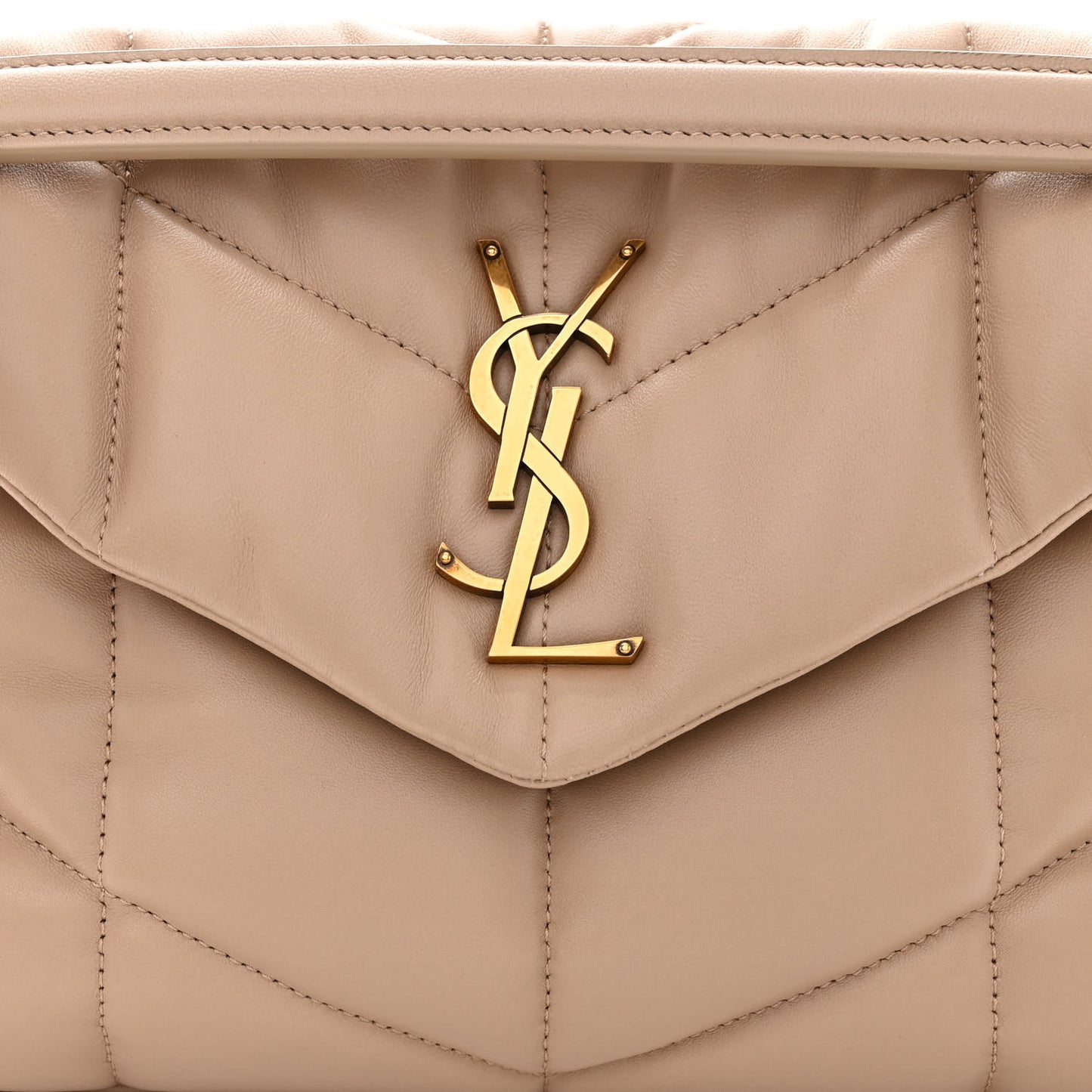 Lambskin Quilted Small Loulou Puffer Monogram Chain Satchel Dark Beige