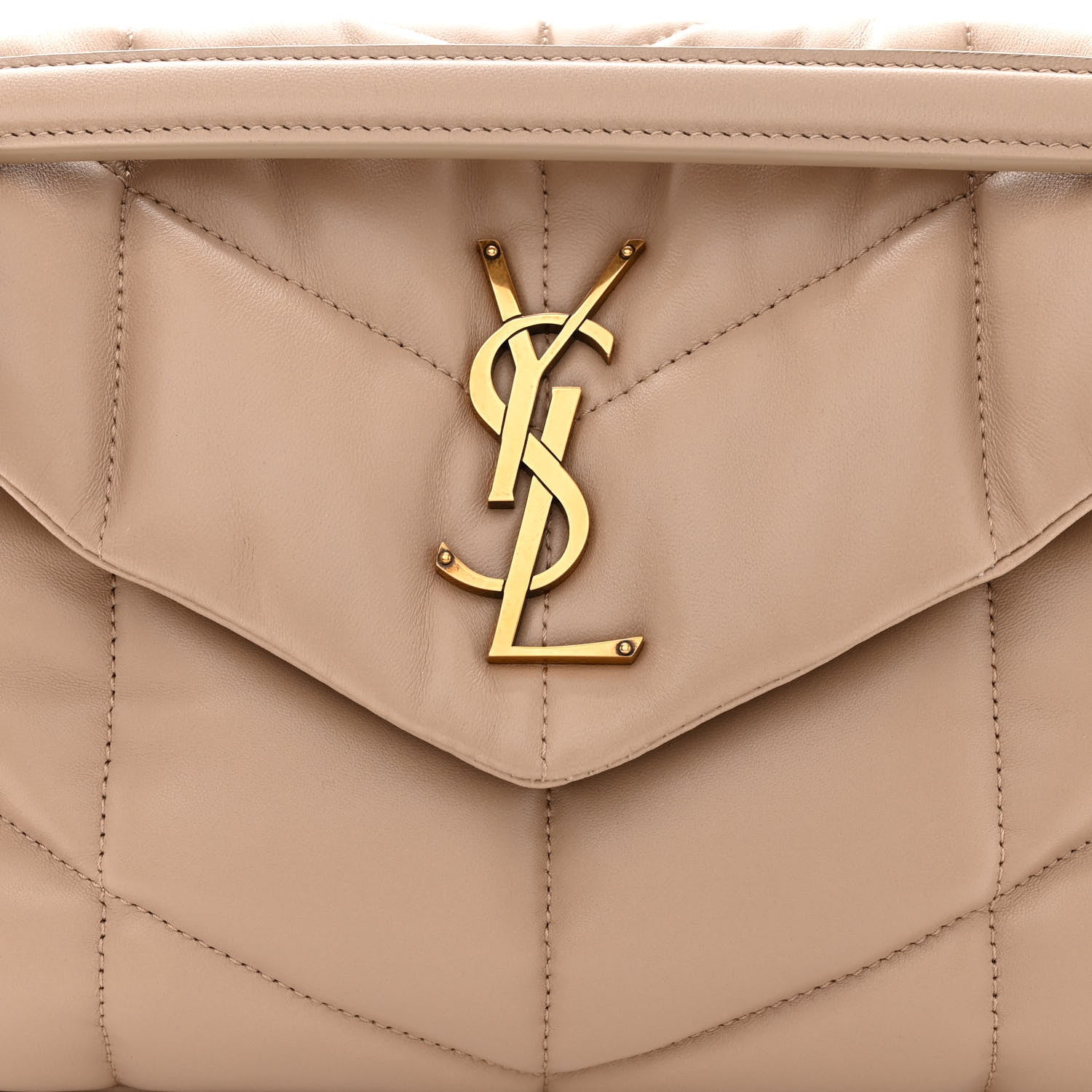Saint Laurent Lambskin Quilted Small Loulou Puffer Monogram Chain Satchel Dark Beige 8 of 10