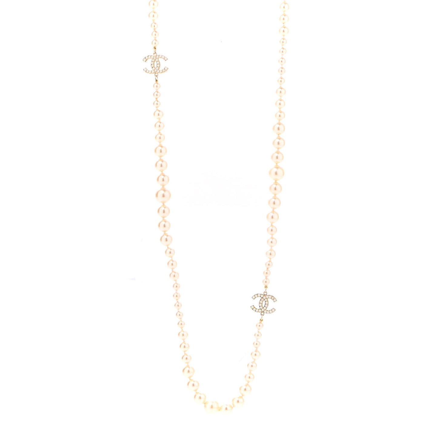 Graduated Pearl CC Long Necklace Gold