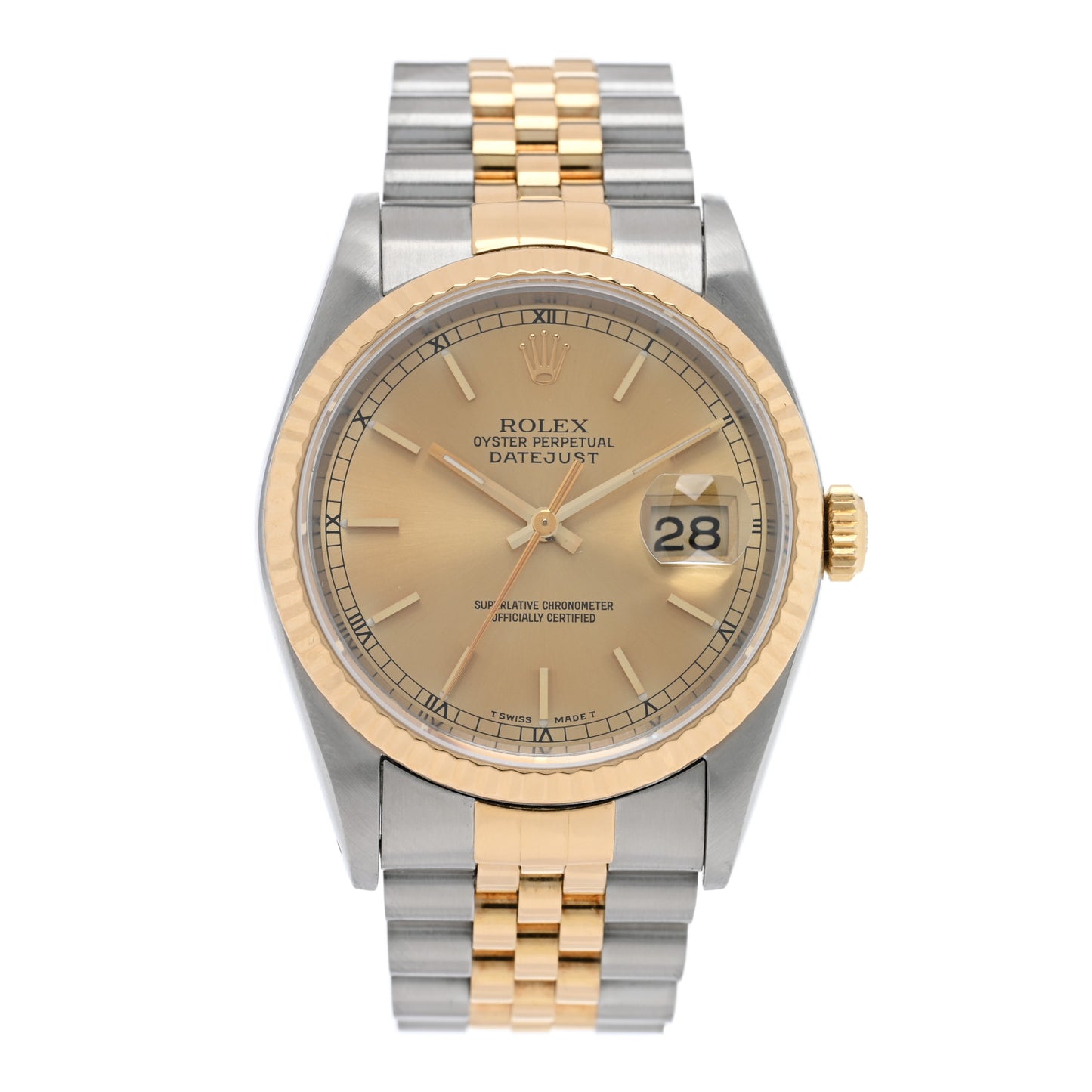 Stainless Steel 18K Yellow Gold 36mm Oyster Perpetual Datejust Watch Champagne 16233