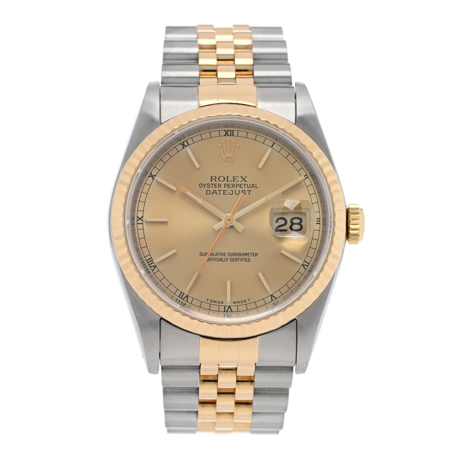 Rolex Stainless Steel 18K Yellow Gold 36mm Oyster Perpetual Datejust Watch Champagne 16233 1 of 4