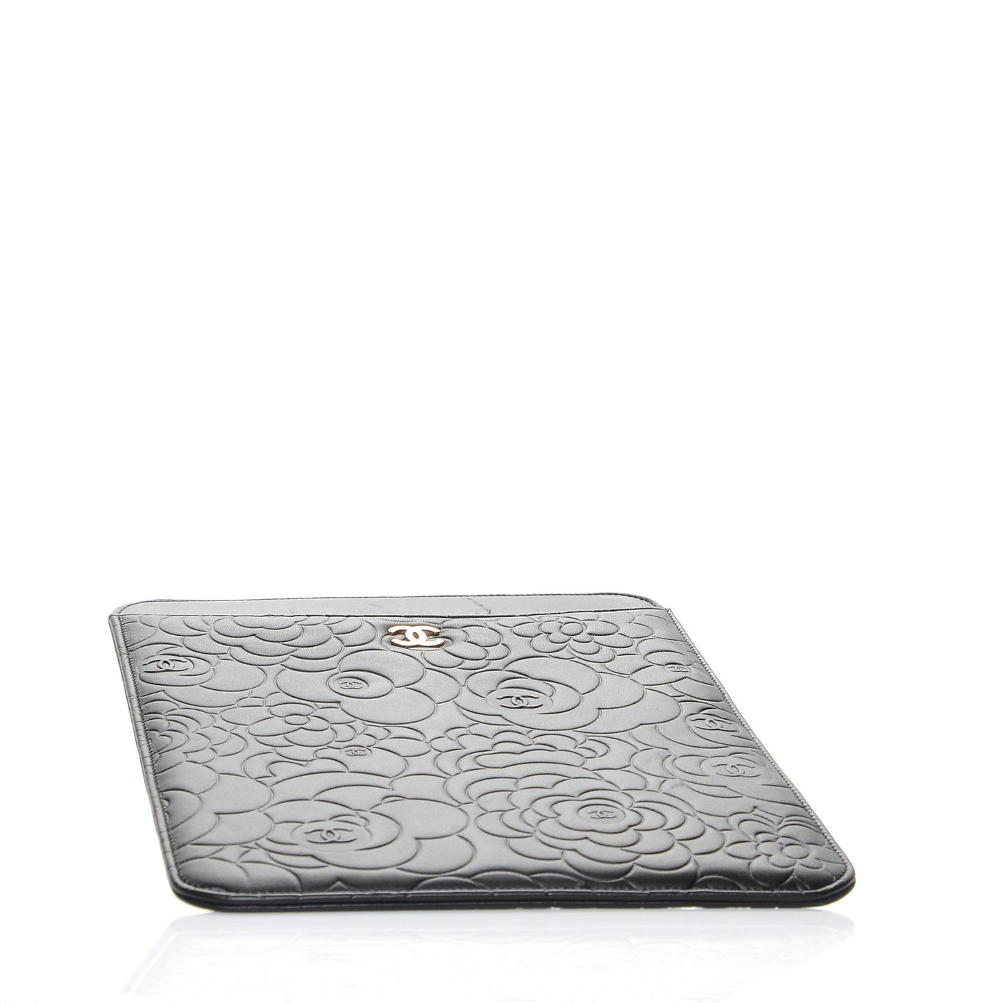 Lambskin Camellia Embossed iPad Case Black
