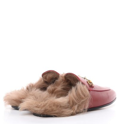 Gucci Betis Glamour Calfskin Fur Womens Princetown Slippers 36 Hibiscus Red Naturale 4 of 13
