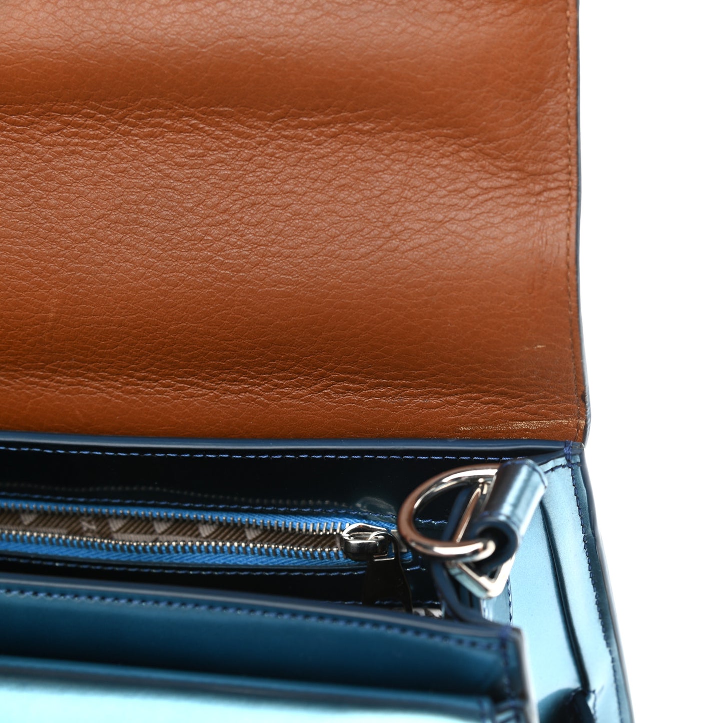 Metallic Patent PS11 Classic Shoulder Bag Ocean Blue