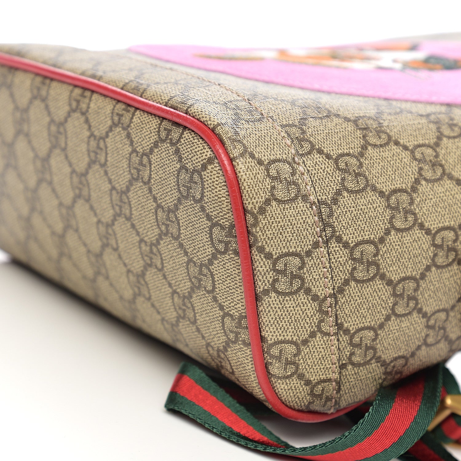 Gucci GG Supreme Monogram Web Bosco Patch Dome Backpack Beige Malva Hibiscus Red 8 of 9