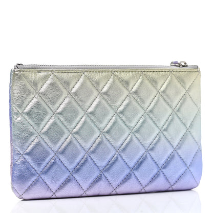 Chanel Gradient Metallic Calfskin Quilted Cosmetic Case Silver Blue Yellow Purple 3 of 9
