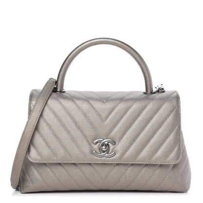 Chanel Metallic Caviar Chevron Quilted Small Coco Handle Flap Light Gold 1 of 9