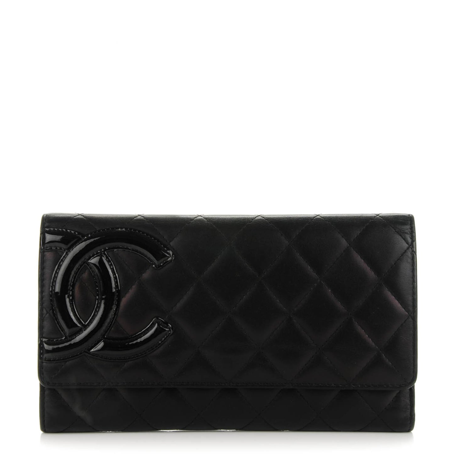 Calfskin Quilted Cambon Flap Wallet Black