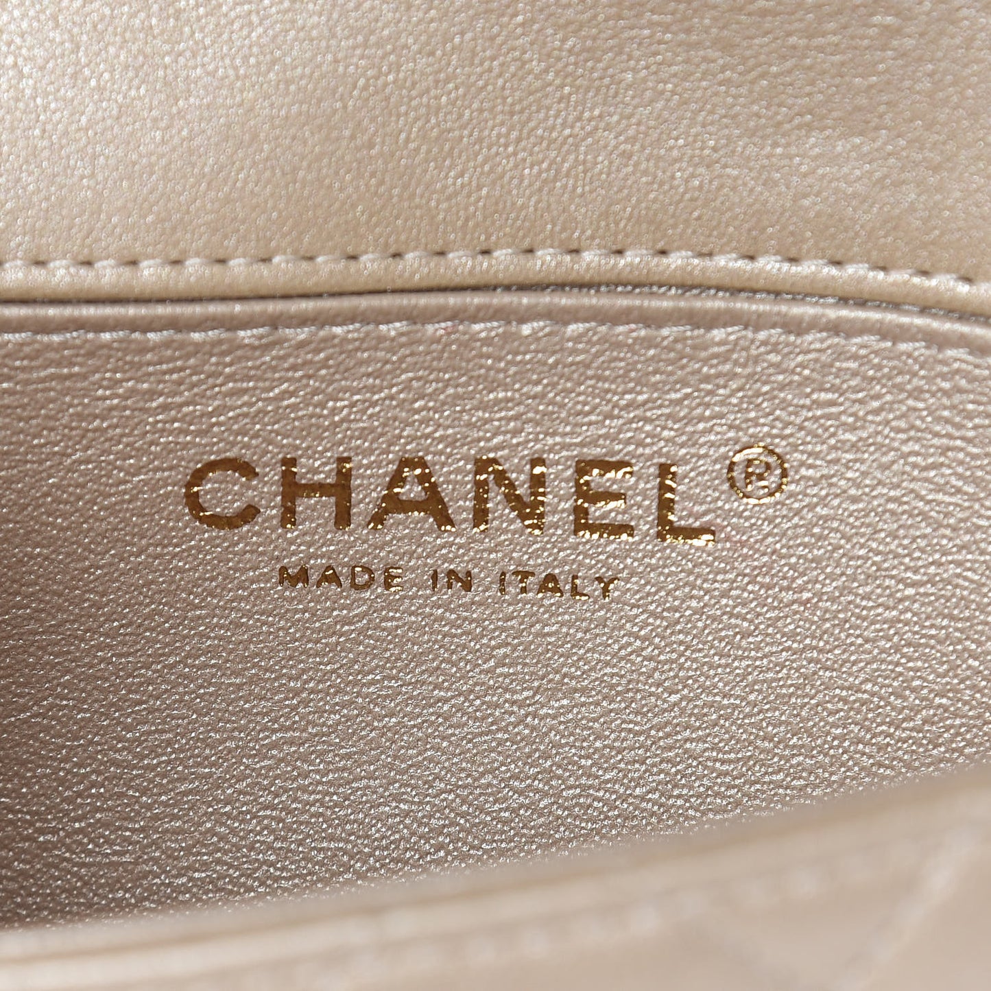 Metallic Lambskin Quilted Extra Mini V For Victory Flap Light Gold