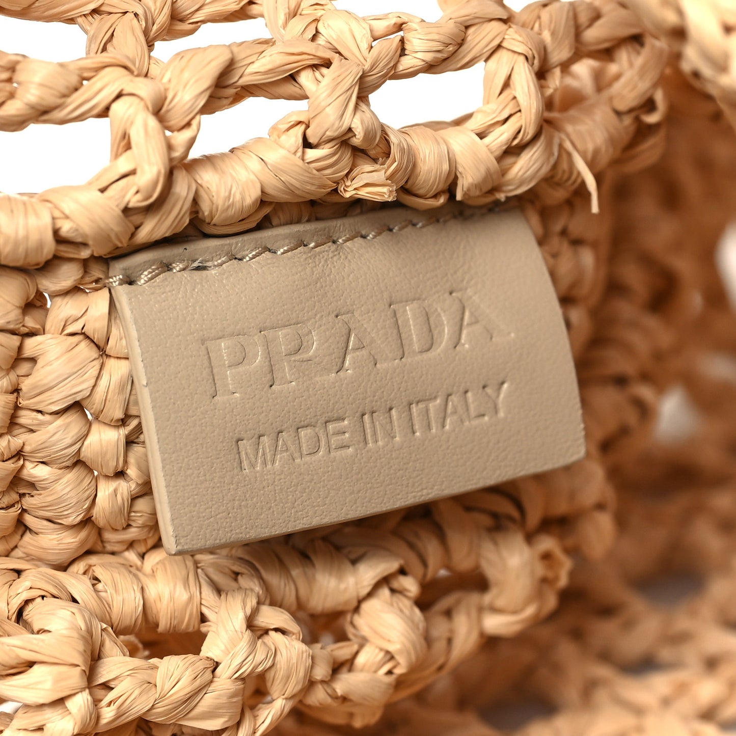 Yarn Raffia Effect Crochet Logo Embroidered Tote Bag Naturale