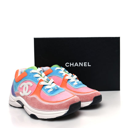 Chanel Fabric Suede Calfskin CC Sneakers 38.5 White Multicolor 8 of 8