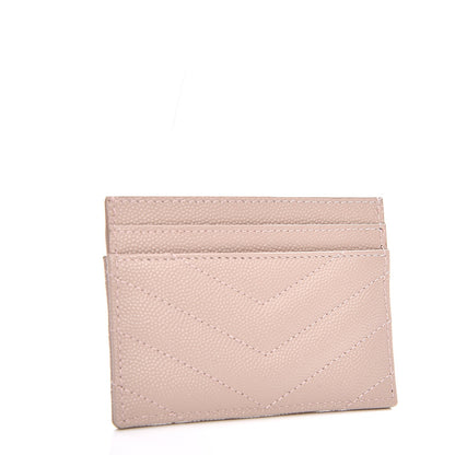 Saint Laurent Grain De Poudre Matelasse Chevron Monogram Credit Card Case Rose Antic 3 of 8
