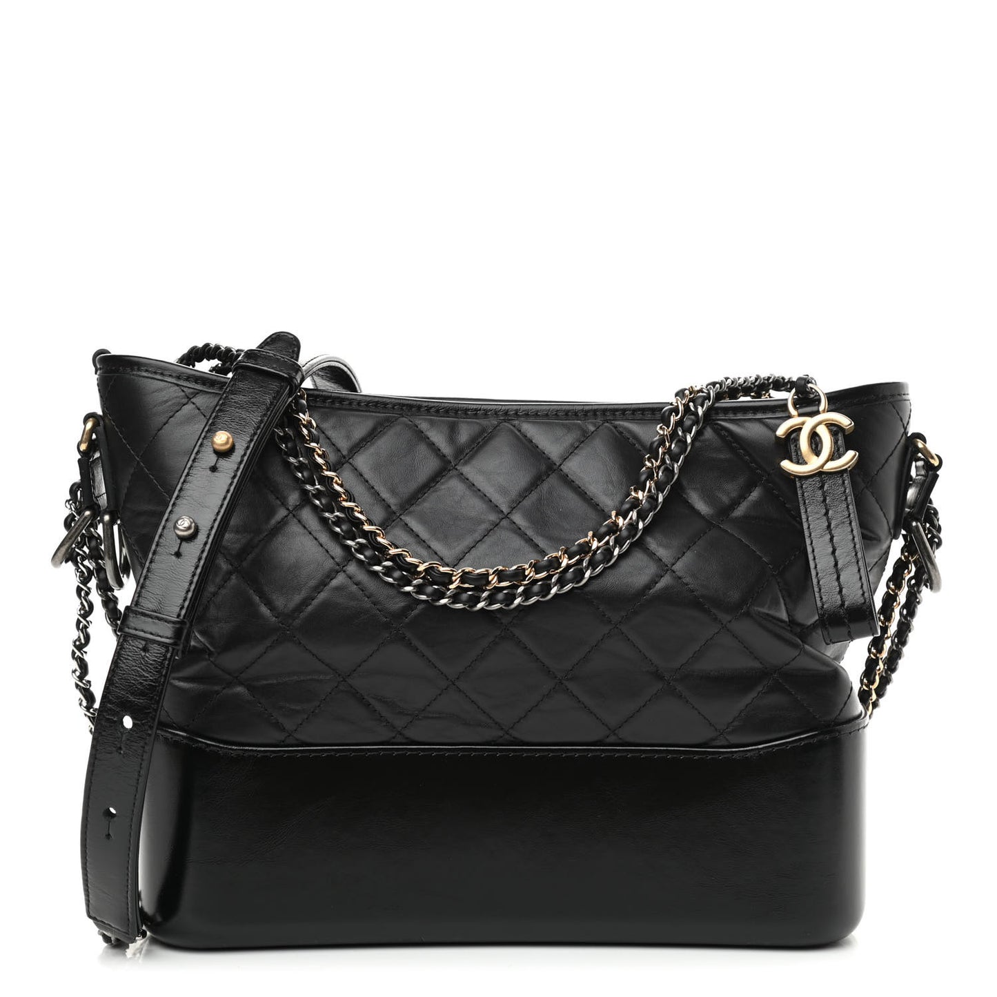 Aged Calfskin Quilted Medium Gabrielle Hobo Black
