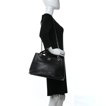 Chanel Calfskin Stitched Large Chevron Chic Shopping Bag Black 2 of 10