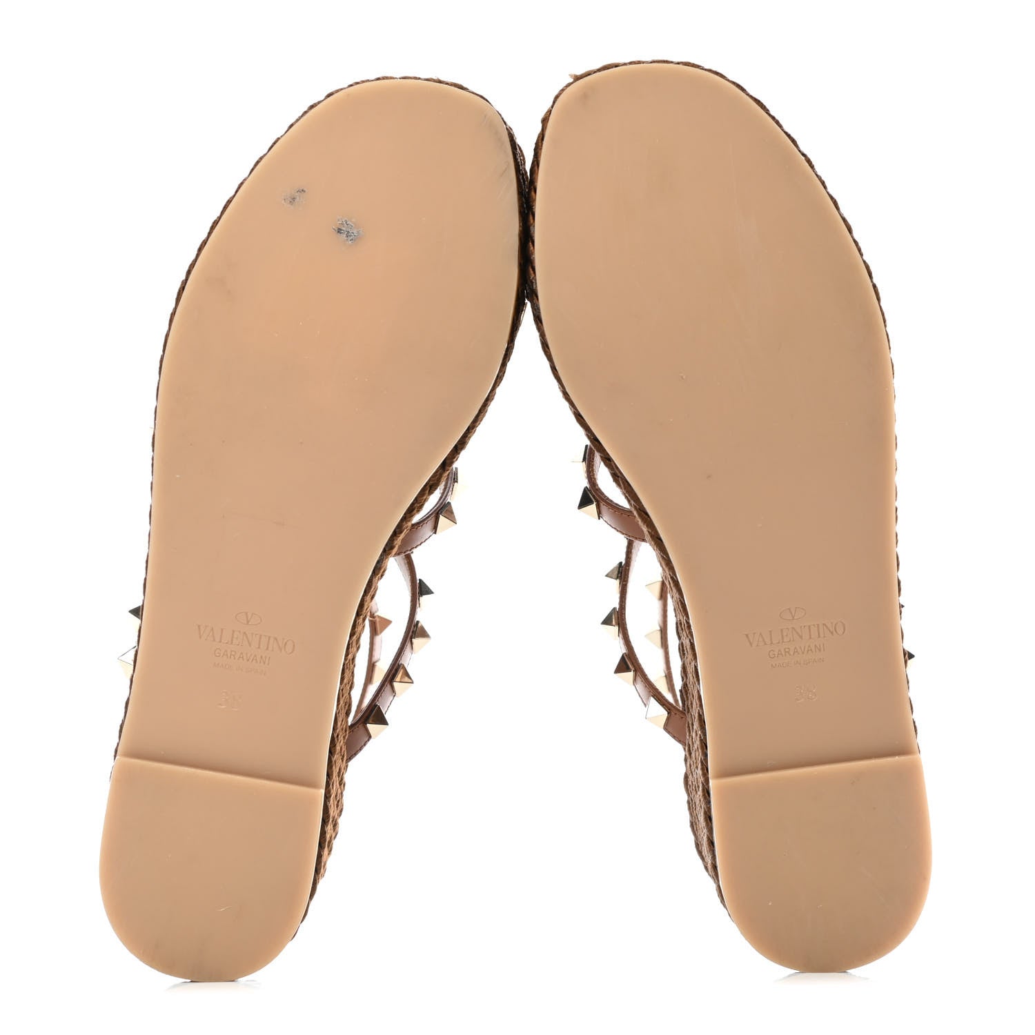 Valentino Garavani Calfskin Rockstud Ankle Strap Torchon Espadrille Caged 30/55mm Sandals 38 Saddle Brown 4 of 5