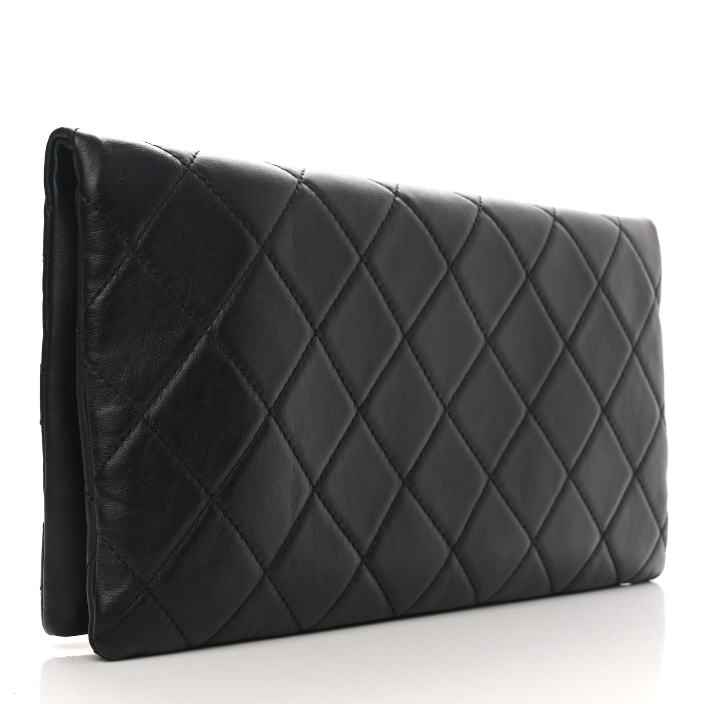 Lambskin Quilted Fold Over Clutch Black