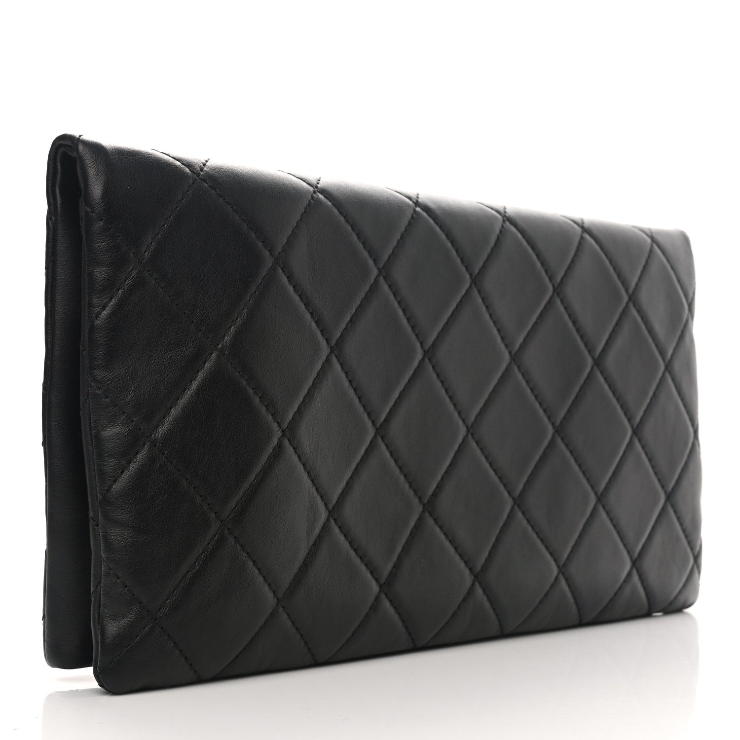 Chanel Lambskin Quilted Fold Over Clutch Black 3 of 8
