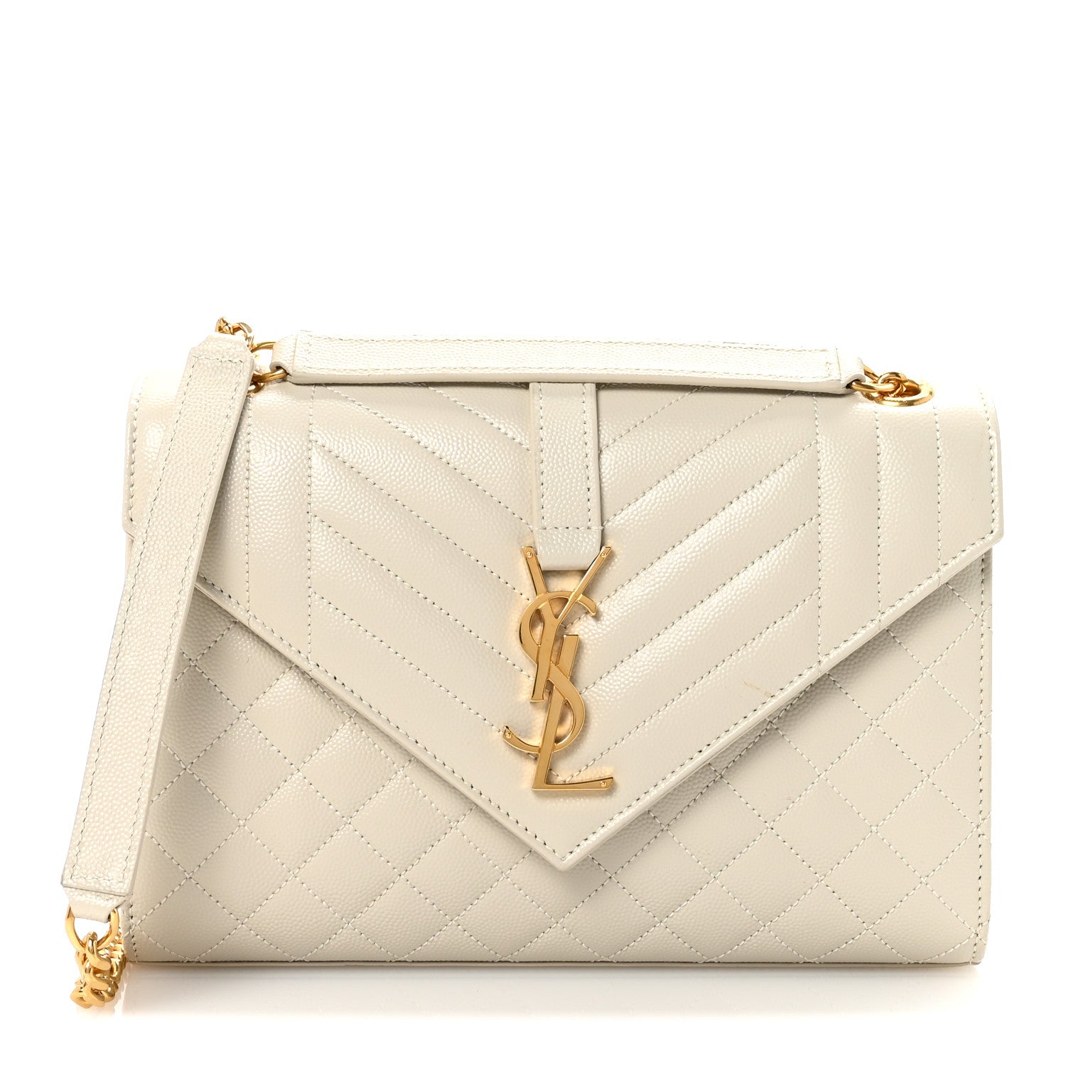 Saint Laurent Grain De Poudre Textured Mixed Matelasse Medium Triquilt Monogram Satchel Crema Soft 1 of 9