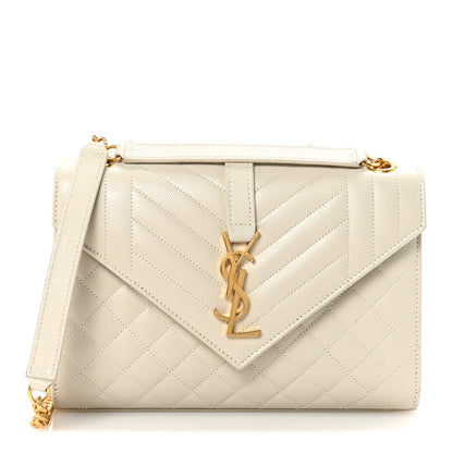 Saint Laurent Grain De Poudre Textured Mixed Matelasse Medium Triquilt Monogram Satchel Crema Soft 1 of 9