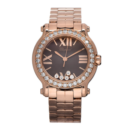 Chopard 18K Rose Gold Diamond Bezel 30mm Happy Sport Quartz Watch Brown 1 of 6