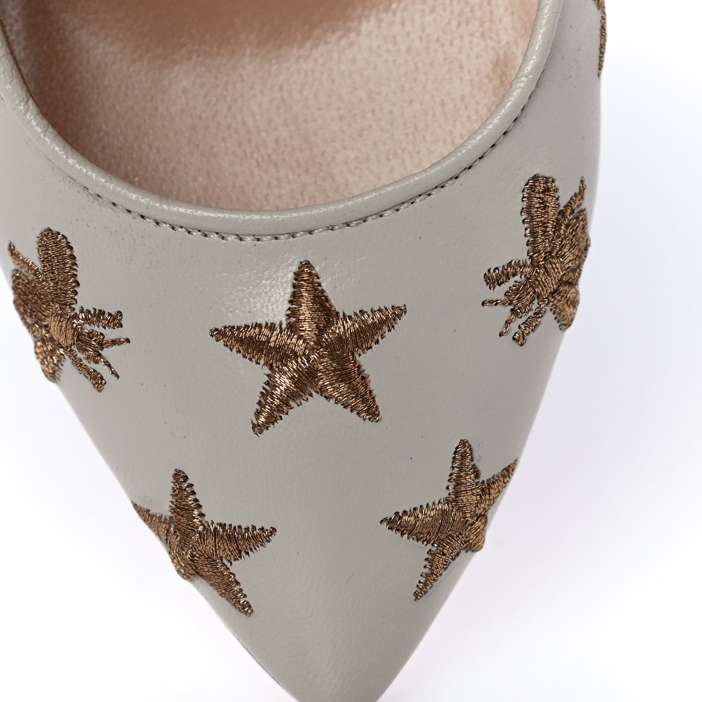 Malaga Kid Web Bee Star Embroidered Sylvie High Heel Slingback Pumps 35 White