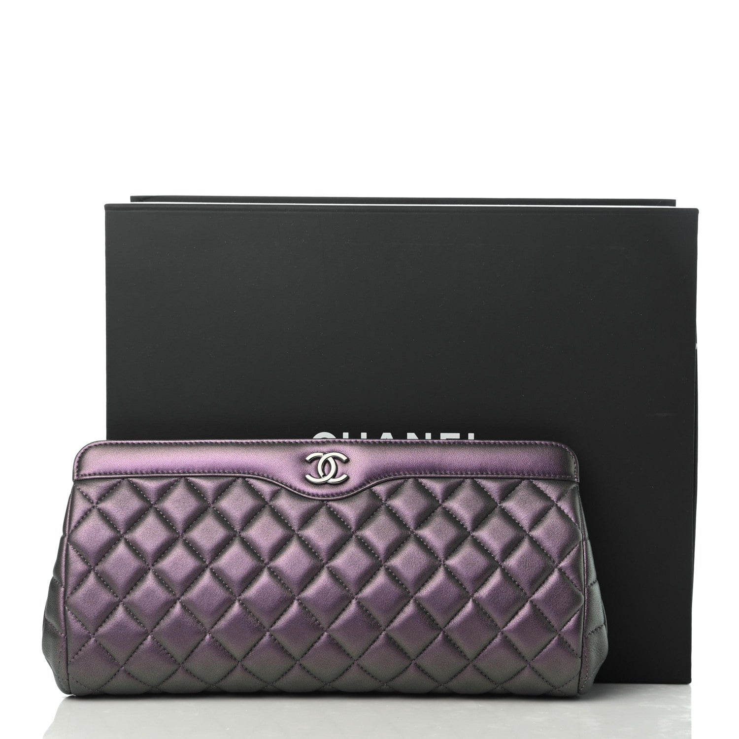 Chanel Iridescent Lambskin Quilted Clutch Dark Purple 8 of 8