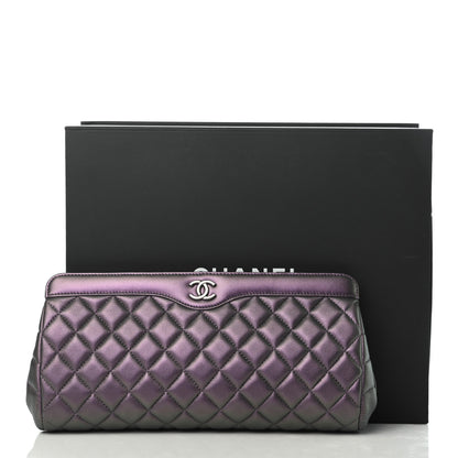 Chanel Iridescent Lambskin Quilted Clutch Dark Purple 8 of 8