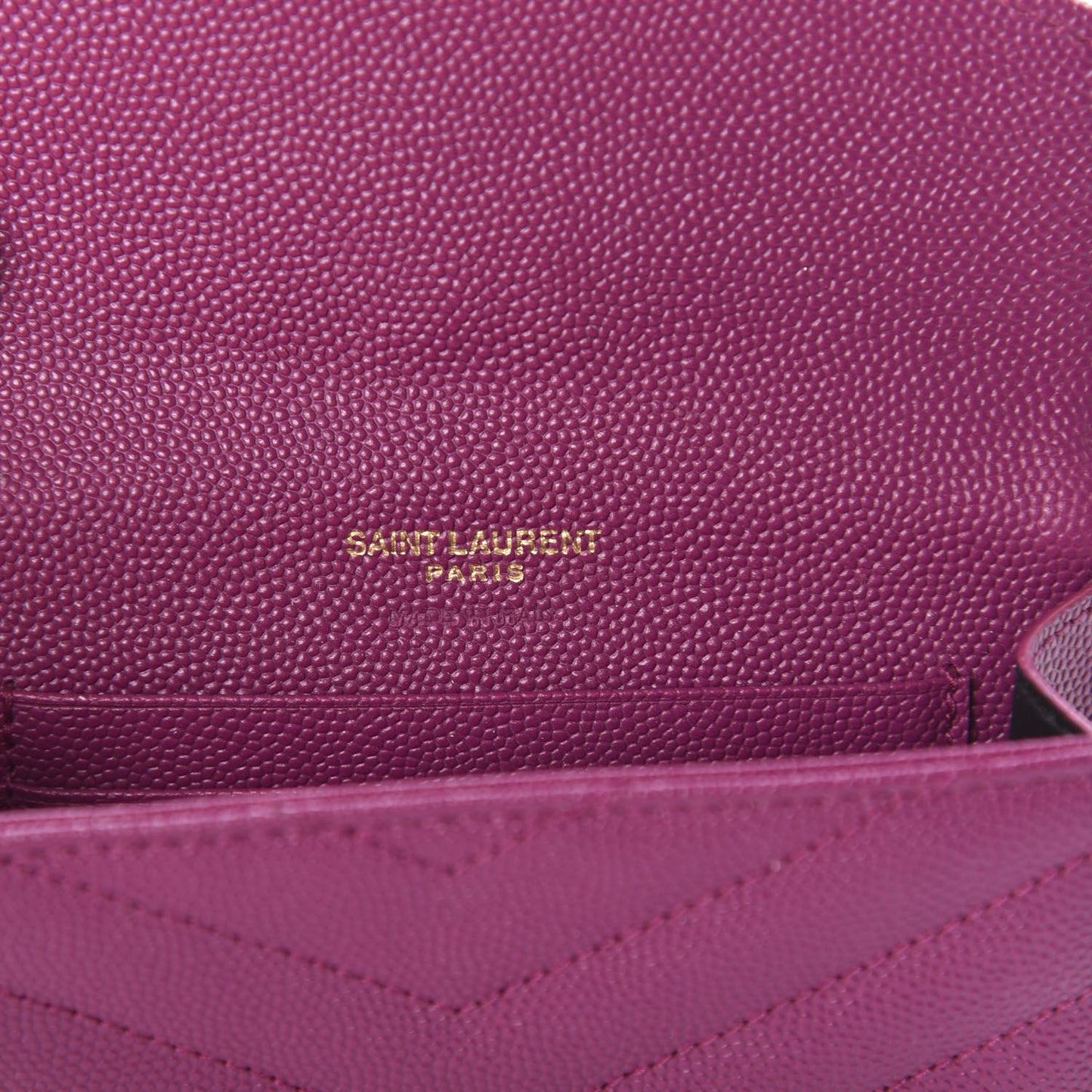 Grain De Poudre Matelasse Chevron Small Monogram Envelope Wallet Dark Grape