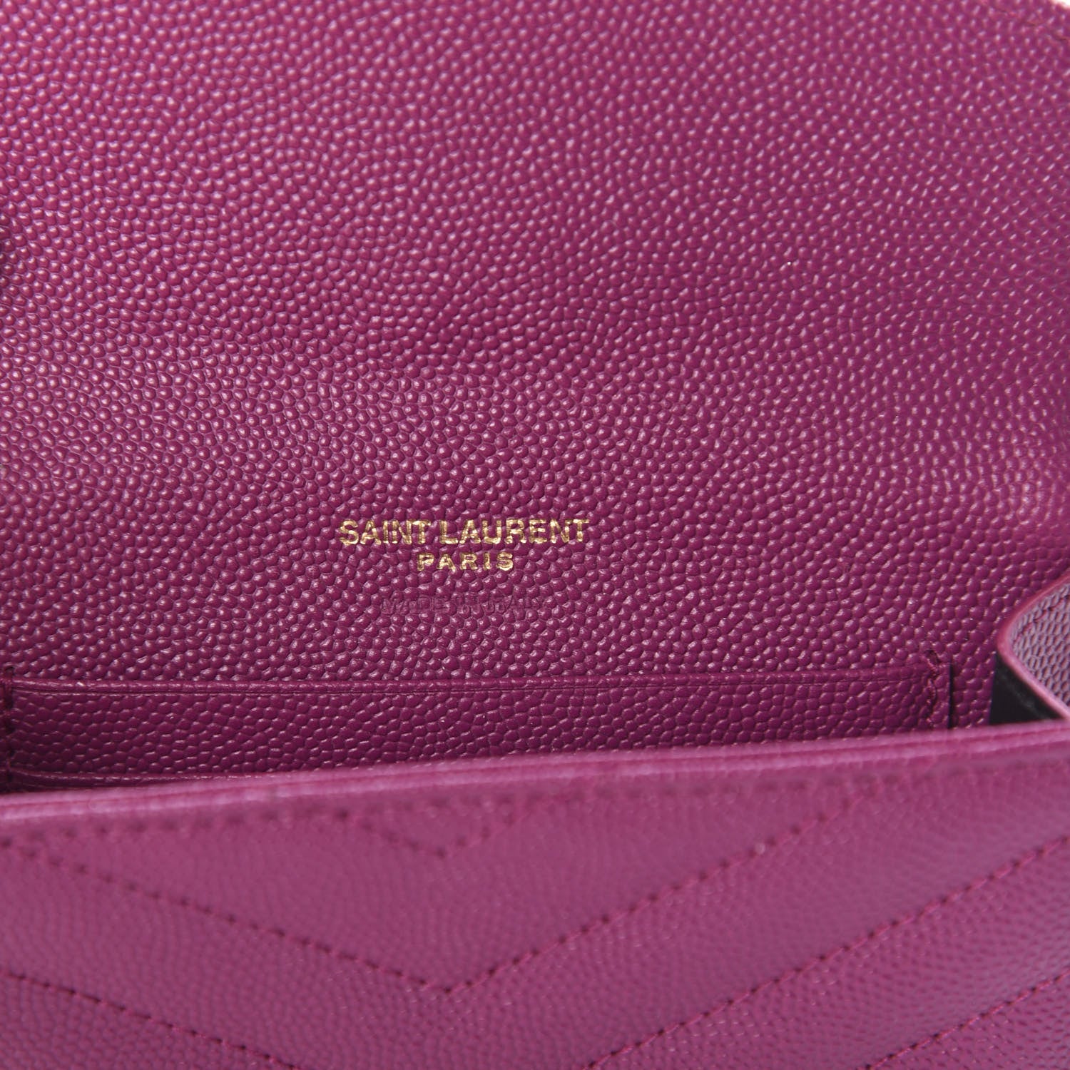 Saint Laurent Grain De Poudre Matelasse Chevron Small Monogram Envelope Wallet Dark Grape 8 of 10