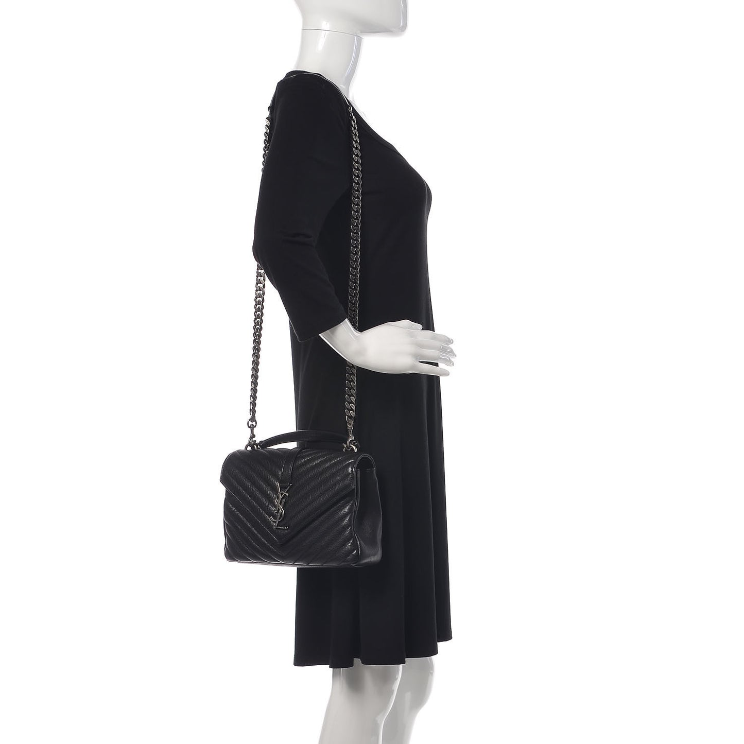 Sheepskin Matelasse Chevron Monogram Medium College Bag Black