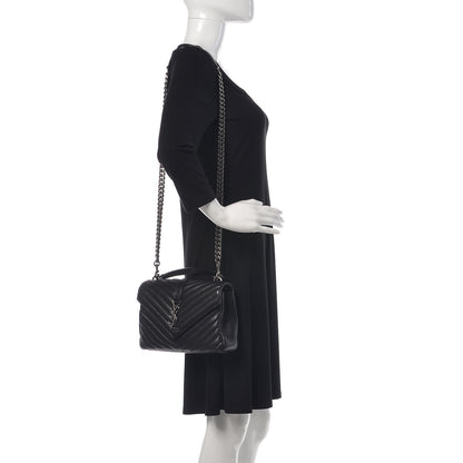 Saint Laurent Sheepskin Matelasse Chevron Monogram Medium College Bag Black 2 of 11