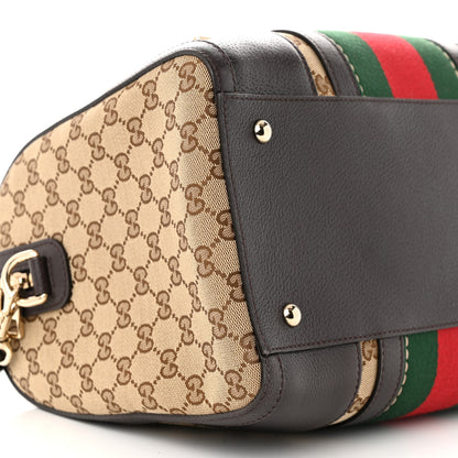 Gucci Monogram Vintage Web Medium Webby Bee Boston Dark Brown 9 of 12