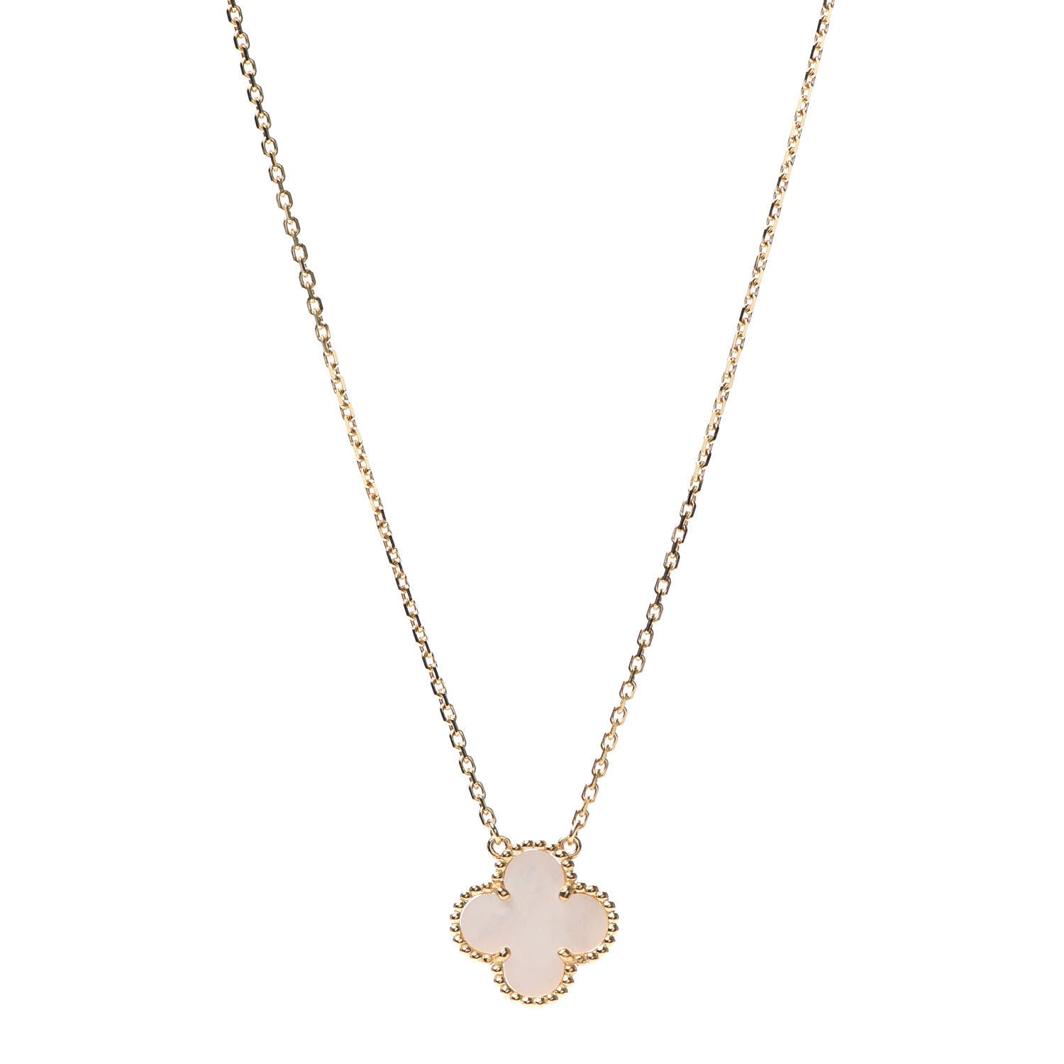 Van Cleef & Arpels 18K Yellow Gold Mother of Pearl Vintage Alhambra Pendant Necklace 1 of 8