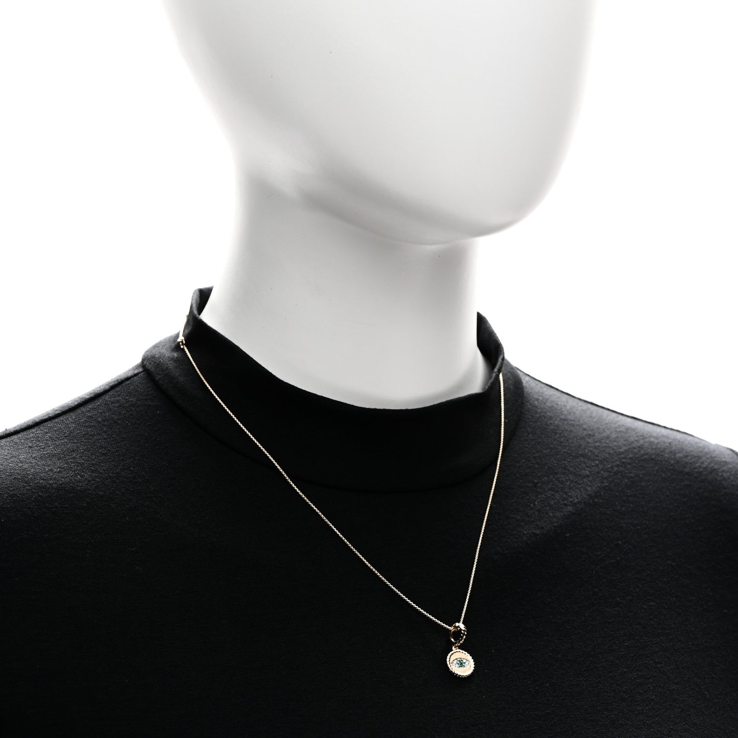 18K Yellow Gold Emerald Diamond Evil Eye Necklace