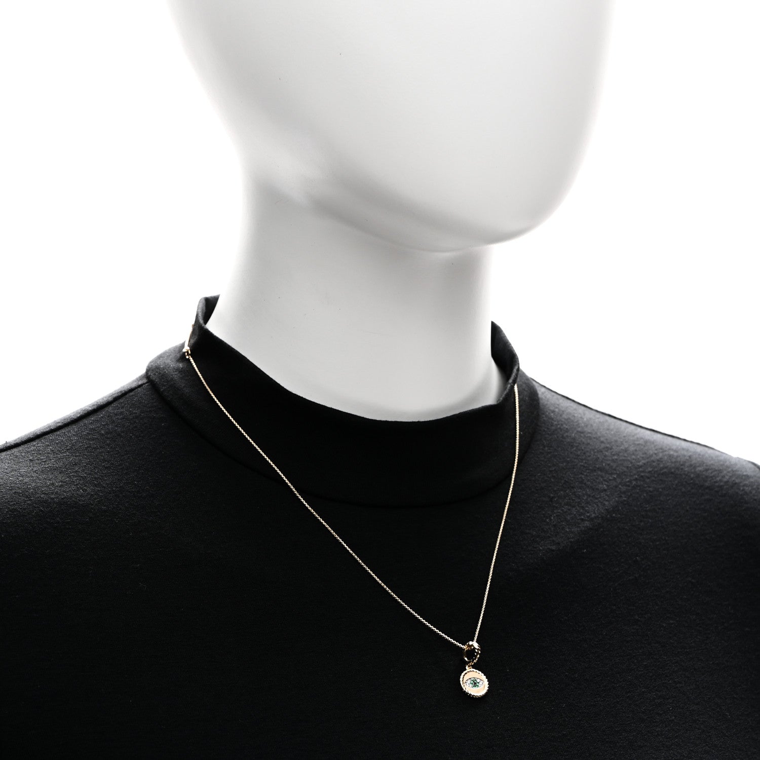 David Yurman 18K Yellow Gold Emerald Diamond Evil Eye Necklace 2 of 5