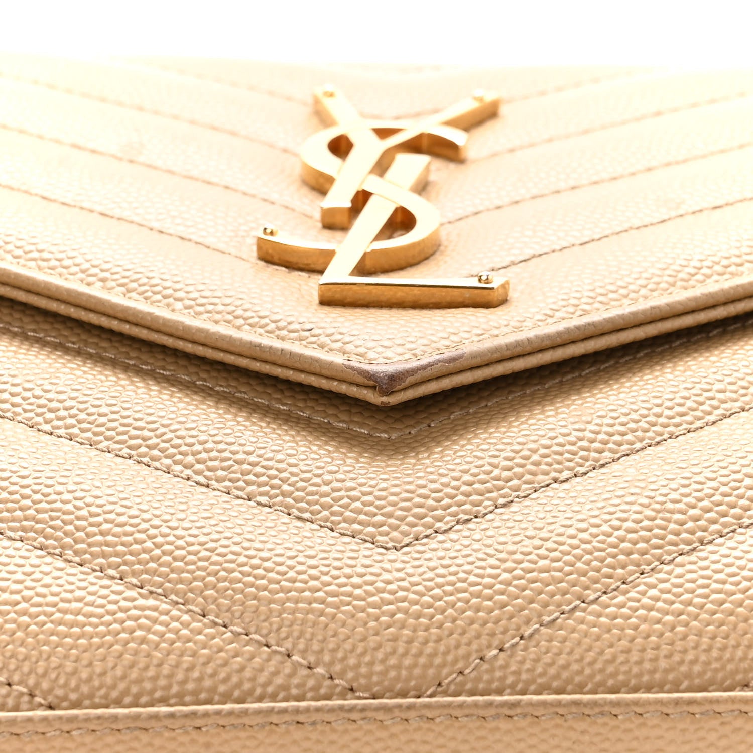 Saint Laurent Grain De Poudre Matelasse Chevron Monogram Chain Wallet Dark Latte 11 of 12