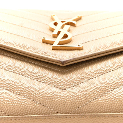 Saint Laurent Grain De Poudre Matelasse Chevron Monogram Chain Wallet Dark Latte 11 of 12