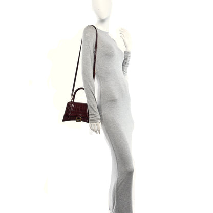 Balenciaga Shiny Calfskin Crocodile Embossed Small Hourglass Top Handle Bag Dark Red 2 of 16