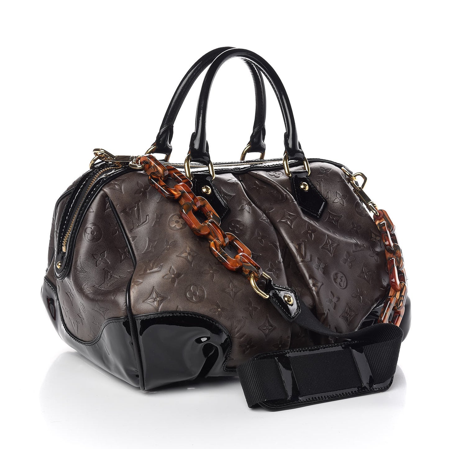Cuir Patent Embossed Monogram Stephen Bag Grey