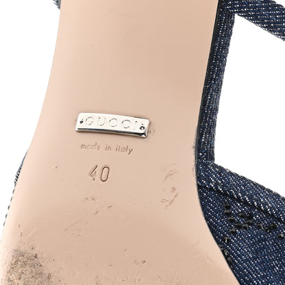 Gucci Denim GG Monogram Malaga Kid Crystal Square G 35mm Slingback Pumps 40 Blue 7 of 9